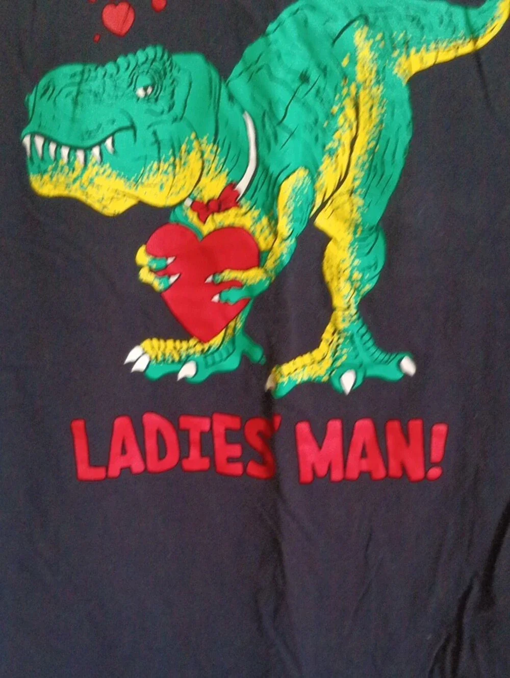 The Children's Place Black Tee with Green & Yellow T-Rex Holding Red Heart